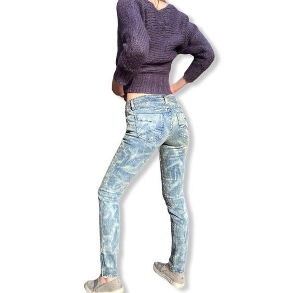 Y2K Jeans Low Rise Tie Dye Skinny Ankle Zip Blue - Picture 2 of 13